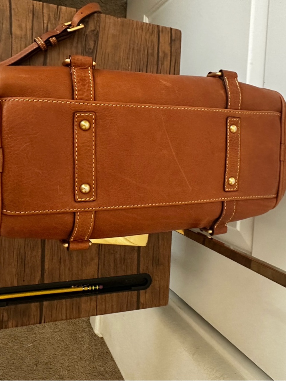 Dooney & Bourke Cognac Leather Satchel with Gold Hardware - Picture 4 of 4